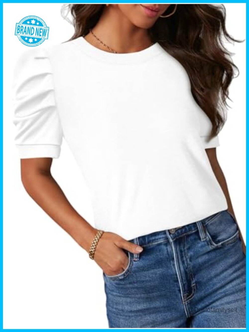 Women's Puff Short Sleeve Tunic Top Crew Neck Casual Tee Spring Summer